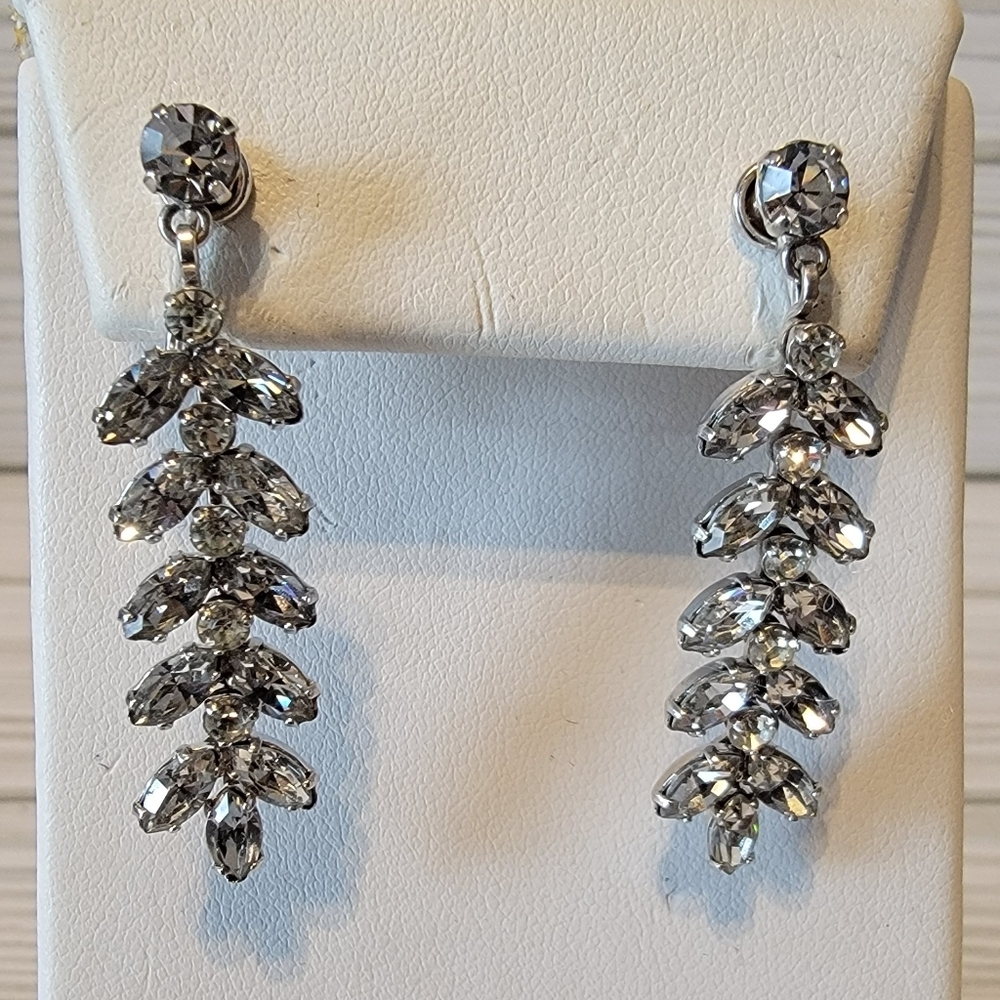 Vintage Krementz Clear Rhinestone Cascading Dangle Screw Back Earrings